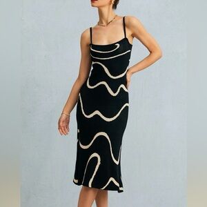 Rihoas Black Wave Midi Dress